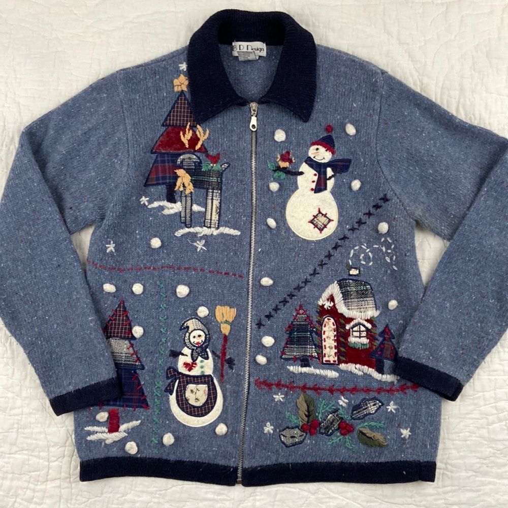Vintage B.P. Designs Christmas Embroidered Zip up Sweater